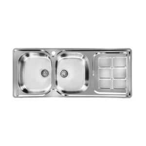 سینک توکار اخوان جنس استیل 2 لگنه با میوه شور کد 147 با عمق لگن 20 سانتیمتر