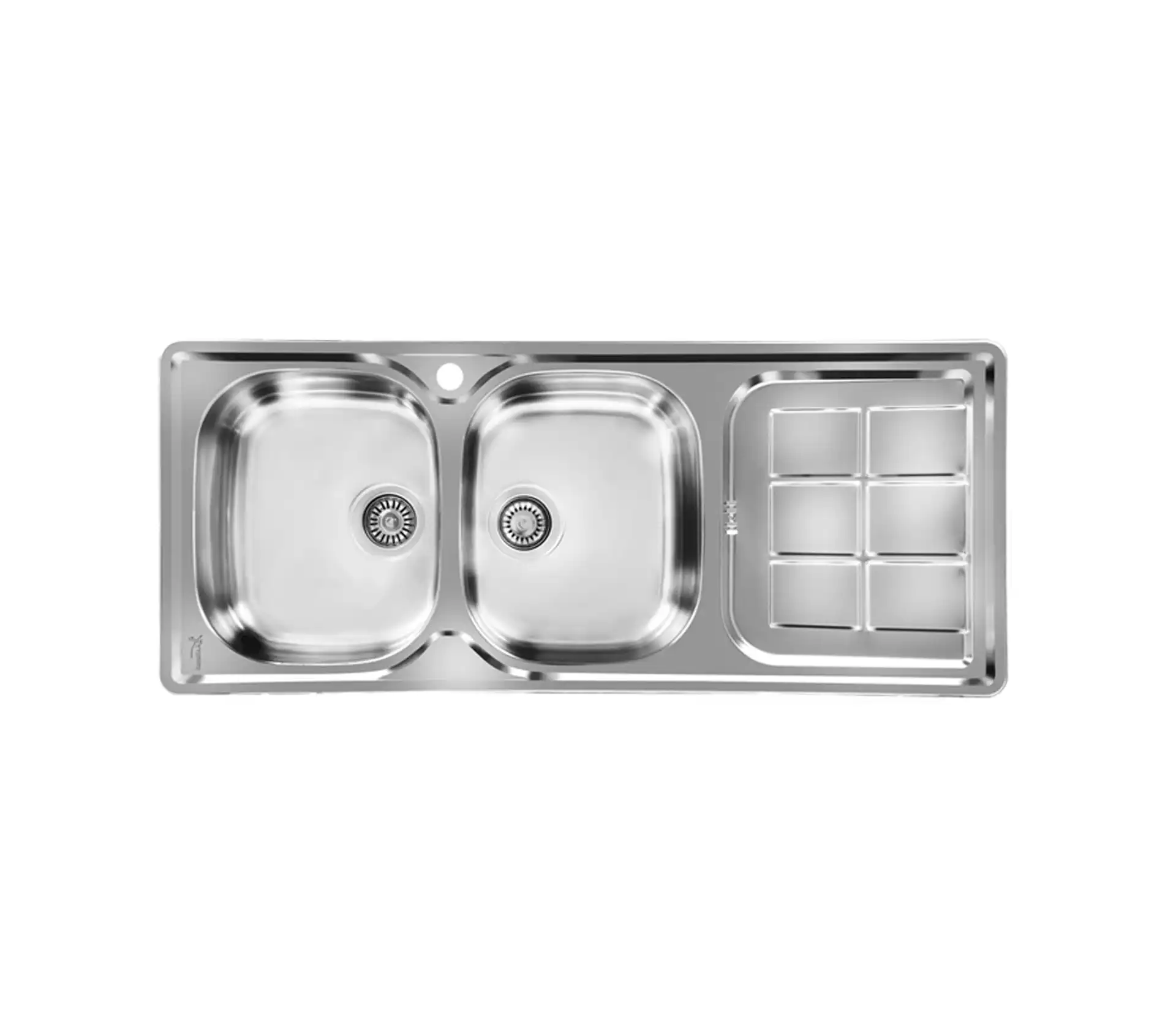 Akhwan built-in sink made of steel, 2 basins, with passion fruit, code 147, basin depth 20 cm 1 سینک توکار اخوان جنس استیل 2 لگنه با میوه شور کد 147 با عمق لگن 20 سانتیمتر