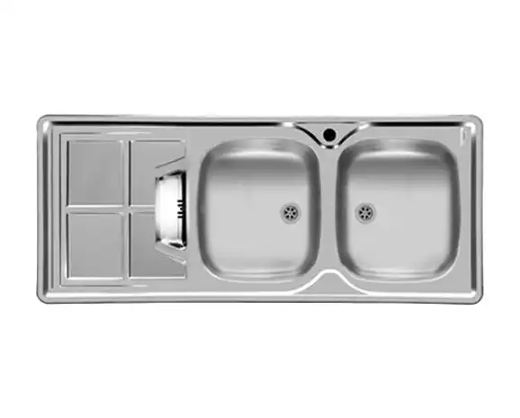 سینک توکار اخوان جنس استیل 2 لگنه با میوه شور کد 161 با عمق لگن 14 سانتیمتر