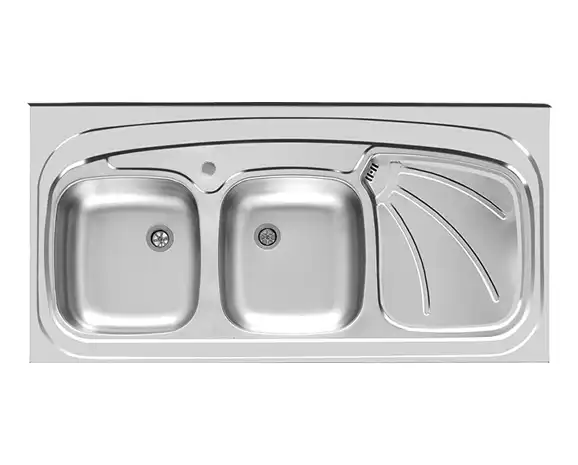 سینک توکار اخوان جنس استیل 2 لگنه با میوه شور کد 121 با عمق لگن 14 سانتیمتر