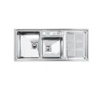 سینک توکار اخوان جنس استیل 2 لگنه با میوه شور کد 318 با عمق لگن 20 سانتیمتر