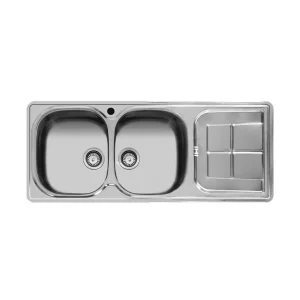سینک توکار اخوان جنس استیل 2 لگنه با میوه شور کد 145 با عمق لگن 20 سانتیمتر