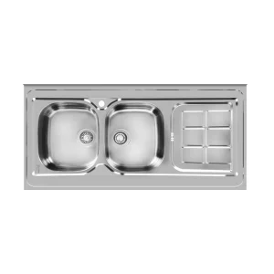 سینک توکار اخوان جنس استیل 2 لگنه با میوه شور کد 148 با عمق لگن 20 سانتیمتر