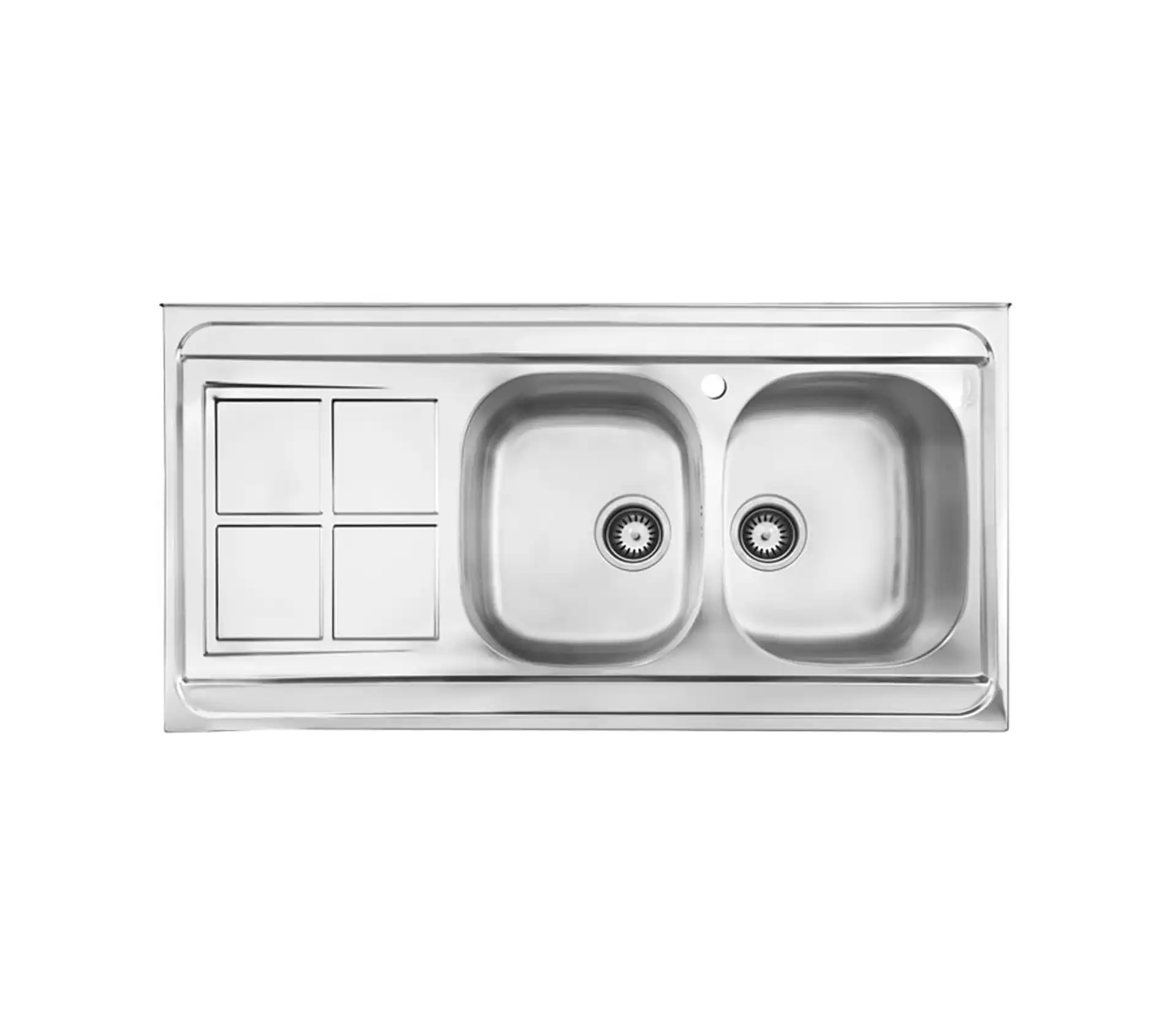 Akhwan built-in sink made of steel, 2 basins, with passion fruit, code 162, with a basin depth of 18 cm 1 سینک توکار اخوان جنس استیل 2 لگنه با میوه شور کد 162 با عمق لگن 18 سانتیمتر