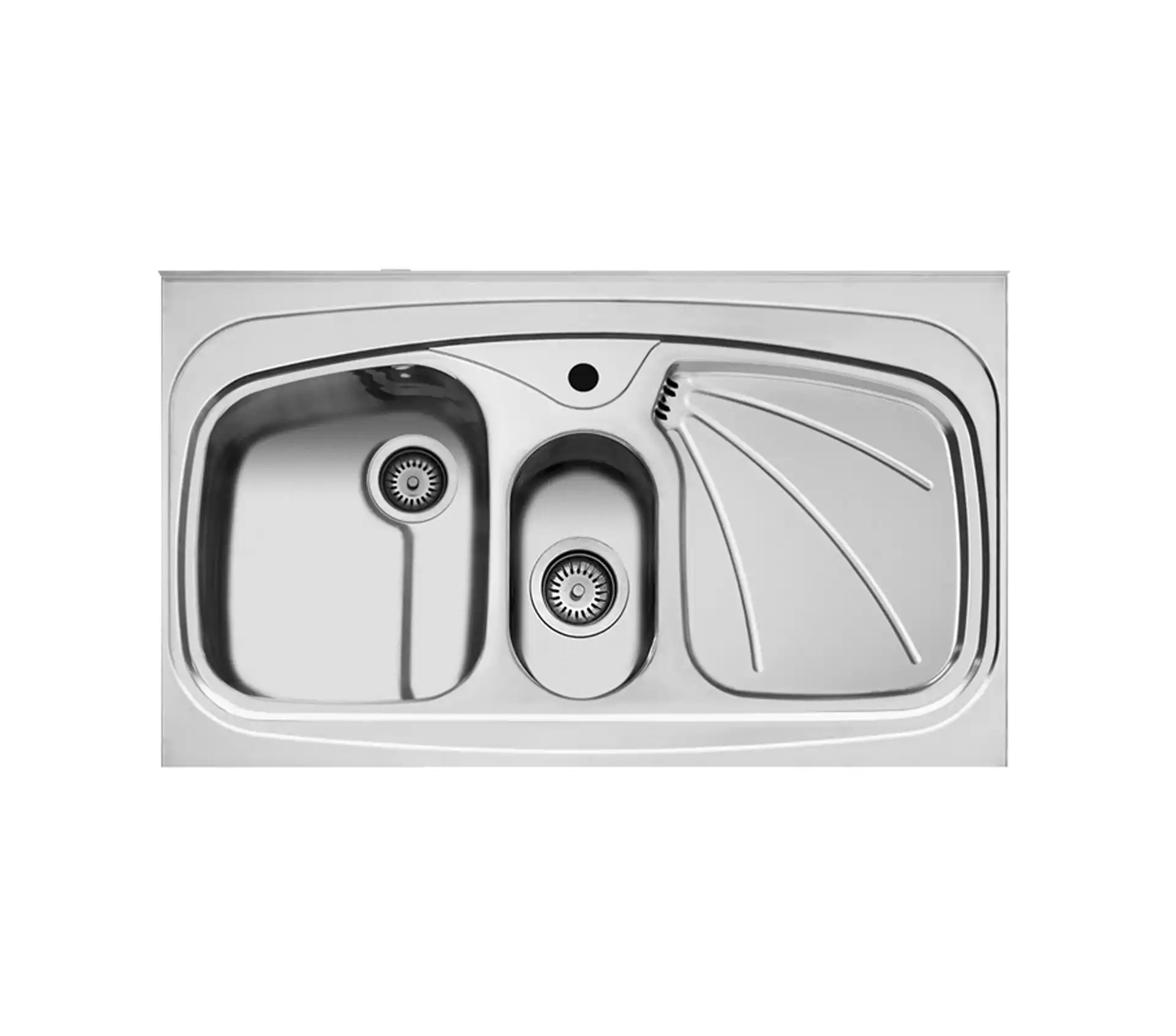 Akhwan built-in sink made of steel, 2 basins, with passion fruit, code 23, basin depth 17 cm 2 سینک توکار اخوان جنس استیل 2 لگنه با میوه شور کد 23 با عمق لگن 17 سانتیمتر