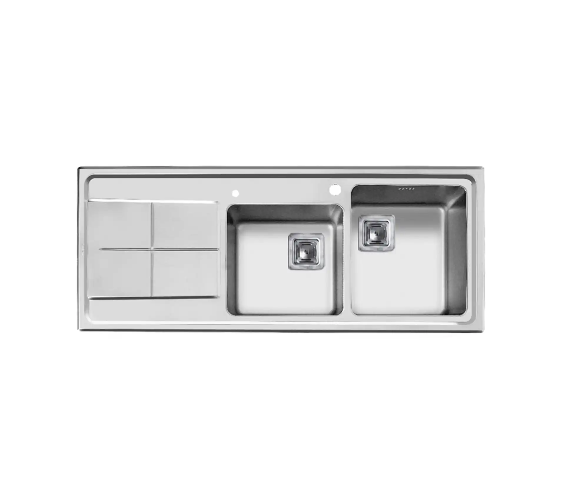 Akhwan built-in sink made of steel, 2 basins, with passion fruit, code 300, basin depth 20 cm 1 سینک توکار اخوان جنس استیل 2 لگنه با میوه شور کد 300 با عمق لگن 20 سانتیمتر
