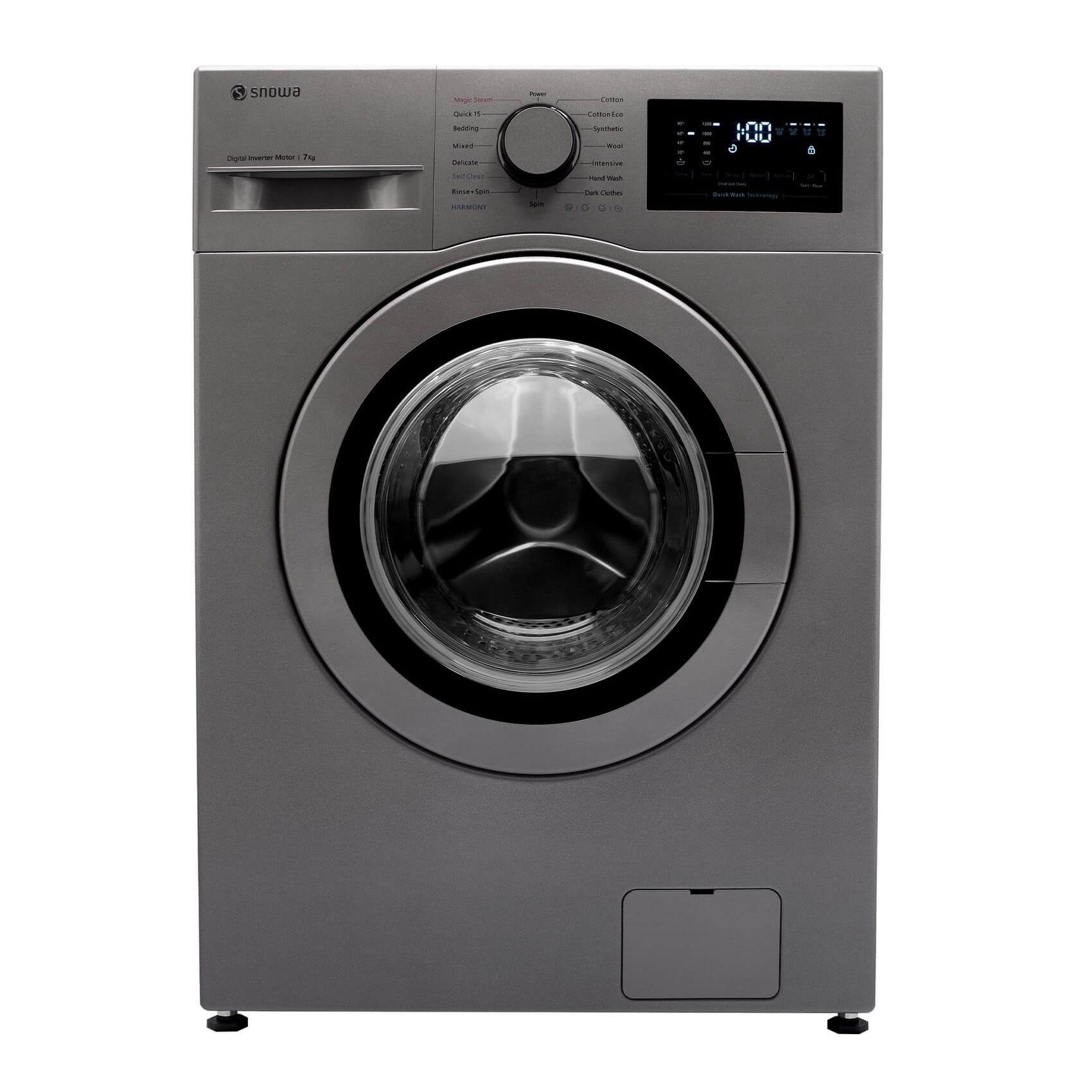 SWM-72304-ماشین لباسشویی ماشین لباسشویی اسنوا 7 کیلویی درب از جلو با قابلیت اضافه کردن لباس هوشمند رنگ تیتانیوم مدل ماشین لباسشویی هارمونی SWM72304