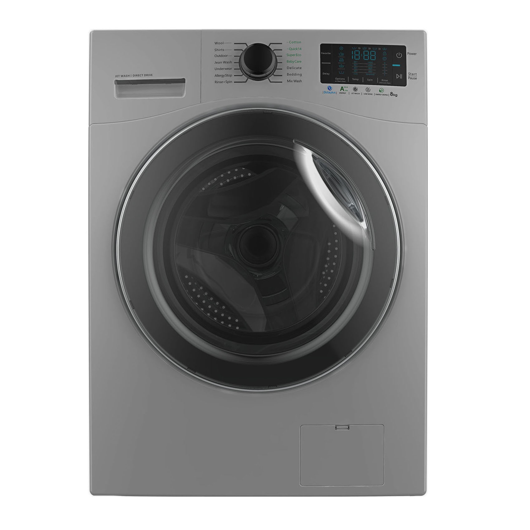 SWM-84518-ماشین لباسشویی اسنوا ماشین لباسشوی اسنوا سری اکتان پلاس رنگ تیتانیوم ظرفیت 8 کیلوگرم هوشند اسنوا مدل SWM84518