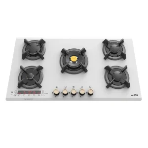 گاز رومیزی و صفحه ای آلتون جنس شیشه سفید 5شعله ایتالیایی با سرشعله جدید مدل IG-531DWN