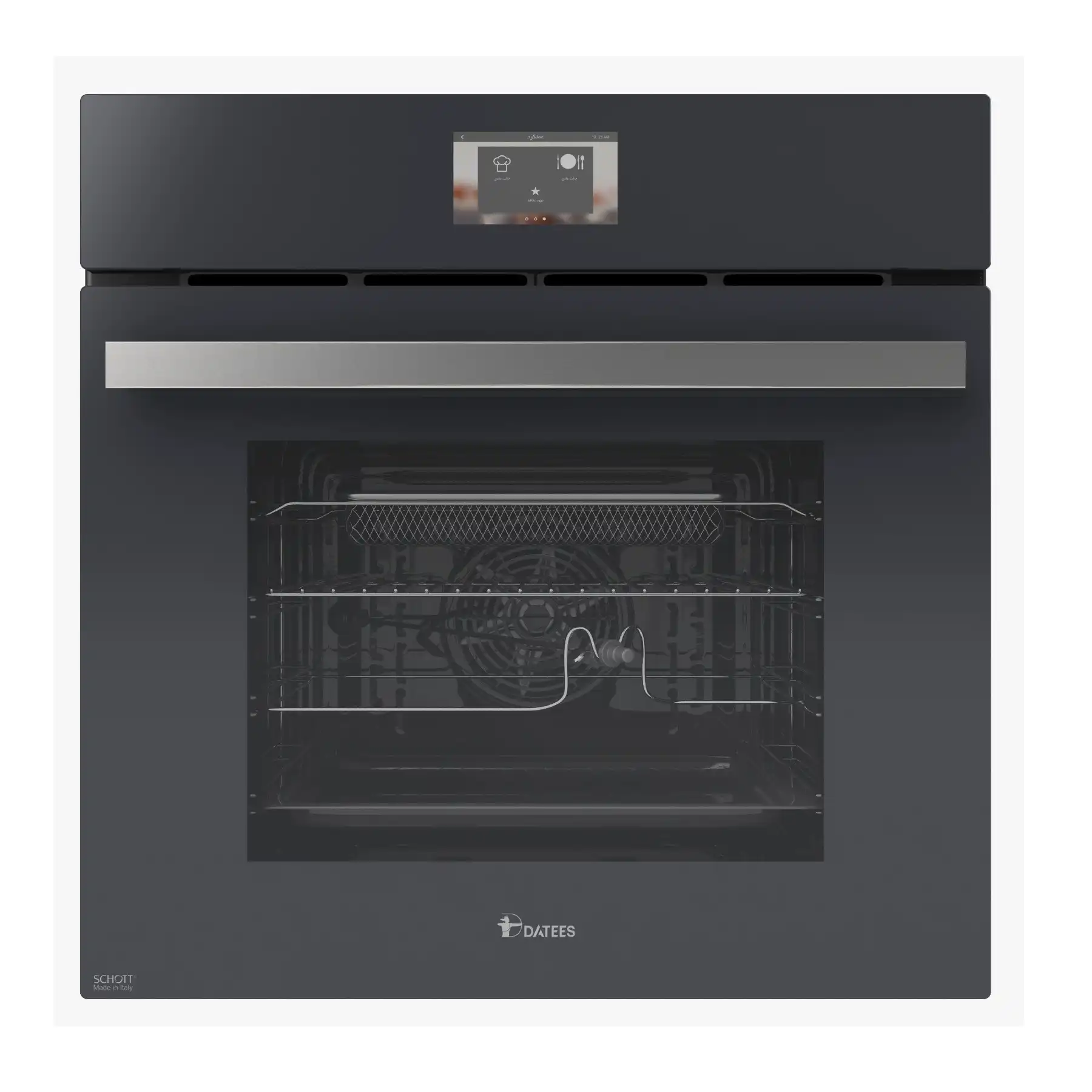 datees oven 690 gray (1) فر داتیس توکار شیشه ای داتیس مدل 690 طوسی نمای شیشه ای فر توکار داتیس با صفحه نمایش رنگی و منوی فارسی