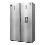 تصویر کنار یخچال و فریزر دوقلو دوو رنگ نقره ای طوسی تیتانیوم مدل SRF-21SS-silver با درب فریزر باز تعداد طبقات فریزر