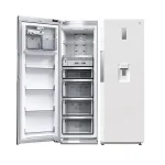 یخچال و فریزر دوقلو دوو رنگ سفید مدل SRFi-20GW با درب باز فریزر و مشاهده تعداد طبقات یخچال