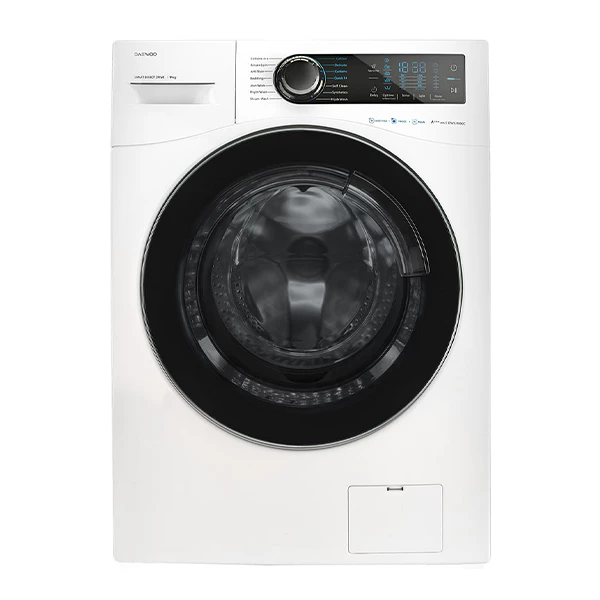 Daewoo washing machine model DWK-SE991C (3) ماشین لباسشویی رنگ سفید 9 کیلویی دوو مدل SE991C از نمای جلو