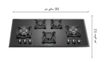 راهنمای سایز و اندازه گاز رومیزی و شیشه ای استیل 5 شعله مشکی با دو عدد پلوپز دو طرفه رابیتس مدل RG-540