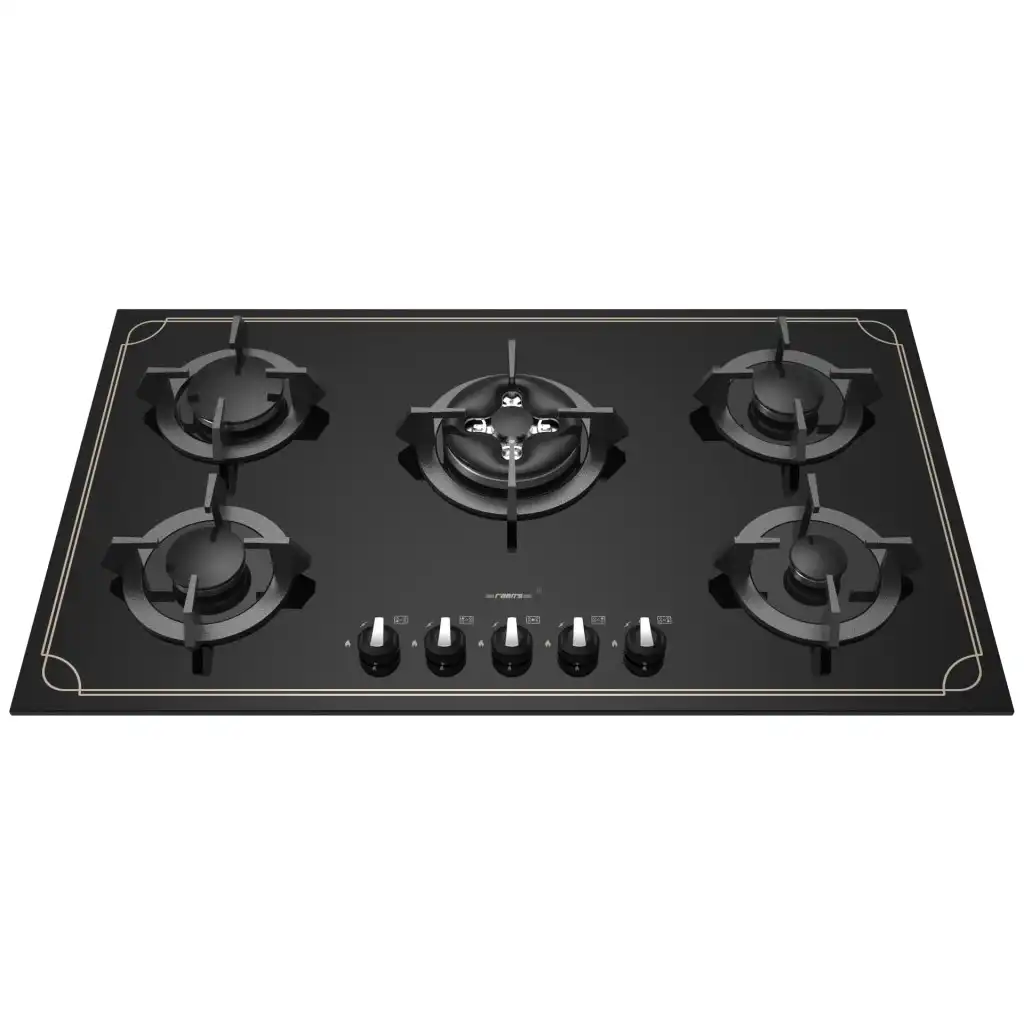 Rabbits black gas RG-555 2 گاز رومیزی و صفحه ای شیشه ای 5 شعله مشکی مارک و بند رابیتس مدلا RG 555