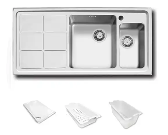 سینک توکار اخوان جنس استیل 2 لگنه با میوه شور کد 310s با عمق لگن 20 سانتیمتر