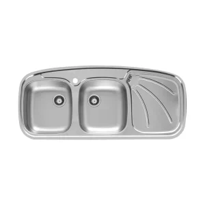 سینک توکار اخوان جنس استیل 2 لگنه با میوه شور کد 136SP با عمق لگن 18 سانتیمتر