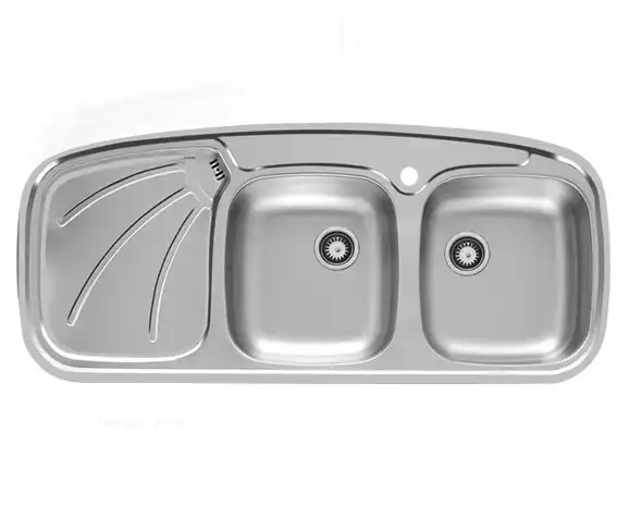 سینک توکار اخوان جنس استیل 2 لگنه با میوه شور کد 136SP با عمق لگن 18 سانتیمتر