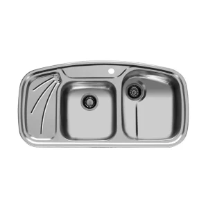 سینک توکار اخوان جنس استیل 2 لگنه با میوه شور کد 141 با عمق لگن 18 سانتیمتر