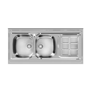 سینک توکار اخوان جنس استیل 2 لگنه با میوه شور کد 148NEW با عمق لگن 20 سانتیمتر
