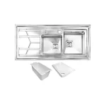 سینک توکار اخوان جنس استیل 2 لگنه با میوه شور کد 303s با عمق لگن 20 سانتیمتر