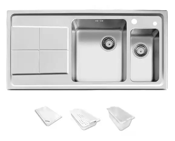 سینک توکار اخوان جنس استیل 2 لگنه با میوه شور کد 306s با عمق لگن 20 سانتیمتر