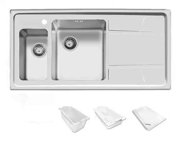 سینک توکار اخوان جنس استیل 2 لگنه با میوه شور کد 308s با عمق لگن 20 سانتیمتر