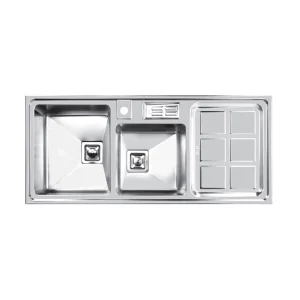 سینک توکار اخوان جنس استیل 2 لگنه با میوه شور کد 318s با عمق لگن 20 سانتیمتر
