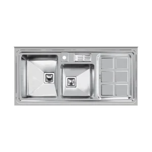 سینک توکار اخوان جنس استیل 2 لگنه با میوه شور کد 320s با عمق لگن 20 سانتیمتر