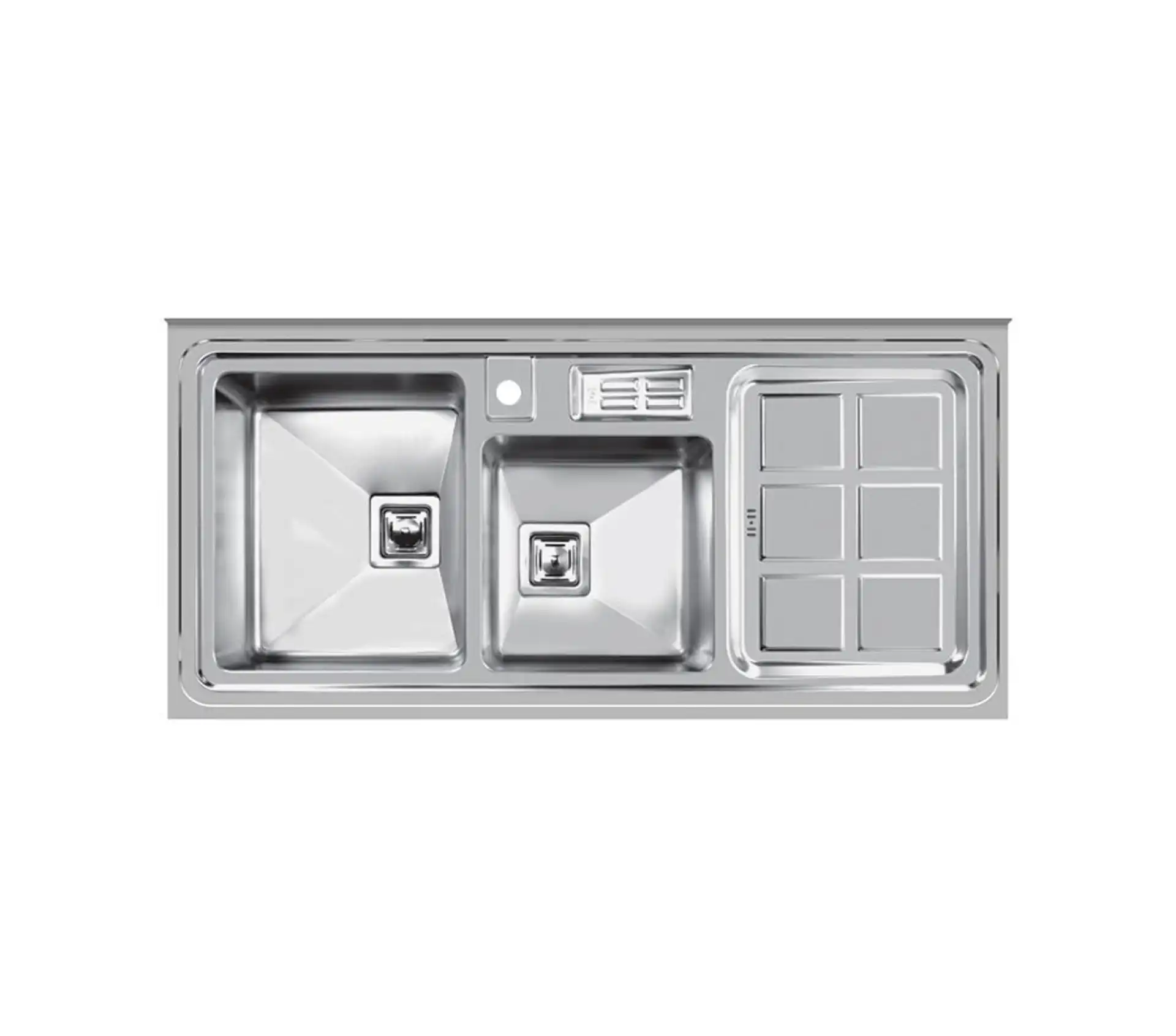 Akhan built-in sink made of steel 2 basins with passion fruit code 320s with a basin depth of 20 cm1 سینک توکار اخوان جنس استیل 2 لگنه با میوه شور کد 320s با عمق لگن 20 سانتیمتر