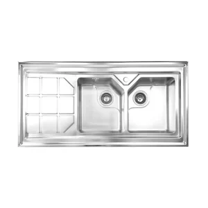 سینک توکار اخوان جنس استیل 2 لگنه با میوه شور کد 325s با عمق لگن 20 سانتیمتر