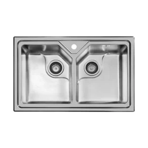 سینک توکار اخوان جنس استیل 2 لگنه با میوه شور کد 358 با عمق لگن 20 سانتیمتر
