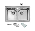 سینک توکار اخوان جنس استیل 2 لگنه با میوه شور کد 358 با عمق لگن 20 سانتیمتر