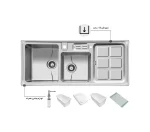 سینک توکار اخوان جنس استیل 2 لگنه با میوه شور کد 360 با عمق لگن 20 سانتیمتر