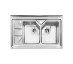 سینک توکار اخوان جنس استیل 2 لگنه با میوه شور کد 378 با عمق لگن 20 سانتیمتر
