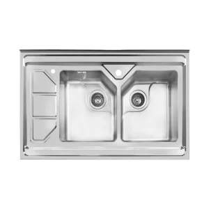 سینک توکار اخوان جنس استیل 2 لگنه با میوه شور کد 378 با عمق لگن 20 سانتیمتر