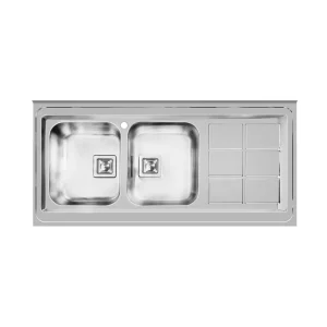 سینک توکار اخوان جنس استیل 2 لگنه با میوه شور کد 502s با عمق لگن 22 سانتیمتر