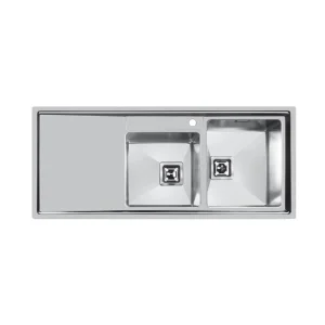 سینک توکار اخوان جنس استیل 2 لگنه با میوه شور کد 600s با عمق لگن 20 سانتیمتر