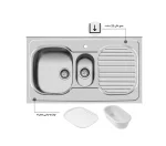 سینک توکار اخوان جنس استیل 1.5 لگنه با میوه شور کد 27 با عمق لگن 18 سانتیمتر