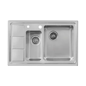 سینک توکار اخوان جنس استیل 1.5 لگنه با میوه شور کد 376 با عمق لگن 20 سانتیمتر