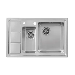 سینک توکار اخوان جنس استیل 1.5 لگنه با میوه شور کد 376s با عمق لگن 20 سانتیمتر