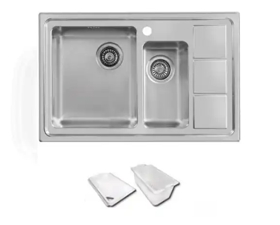 سینک توکار اخوان جنس استیل 1.5 لگنه با میوه شور کد 376s با عمق لگن 20 سانتیمتر