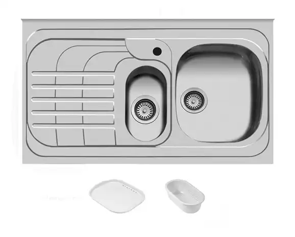 سینک توکار اخوان جنس استیل 1.5 لگنه با میوه شور کد 75 با عمق لگن 18 سانتیمتر