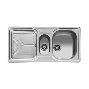 سینک توکار اخوان جنس استیل 2 لگنه با میوه شور کد 157 با عمق لگن 16 سانتیمتر