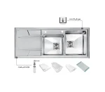 سینک توکار اخوان جنس استیل 2 لگنه با میوه شور کد 302 با عمق لگن 20 سانتیمتر