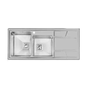 سینک توکار اخوان جنس استیل 2 لگنه با میوه شور کد 302s با عمق لگن 20 سانتیمتر