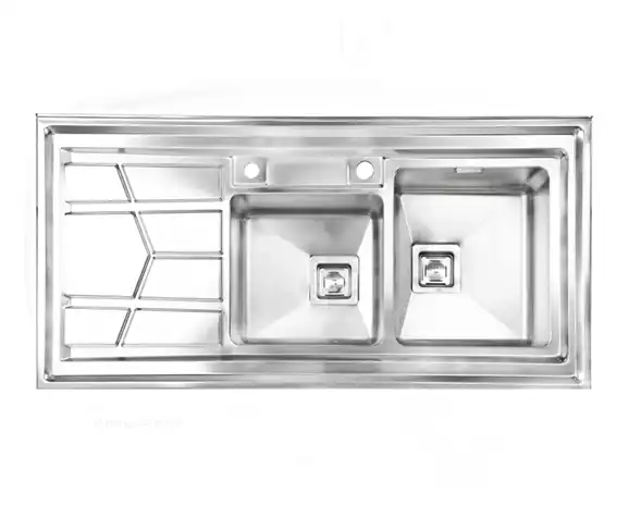 سینک توکار اخوان جنس استیل 2 لگنه با میوه شور کد 303 با عمق لگن 20 سانتیمتر