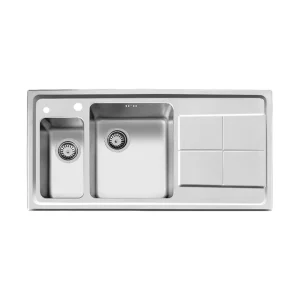 سینک توکار اخوان جنس استیل 2 لگنه با میوه شور کد 306 با عمق لگن 20 سانتیمتر