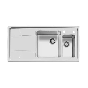 سینک توکار اخوان جنس استیل 2 لگنه با میوه شور کد 308 با عمق لگن 20 سانتیمتر