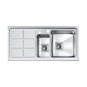 سینک توکار اخوان جنس استیل 2 لگنه با میوه شور کد 310 با عمق لگن 20 سانتیمتر
